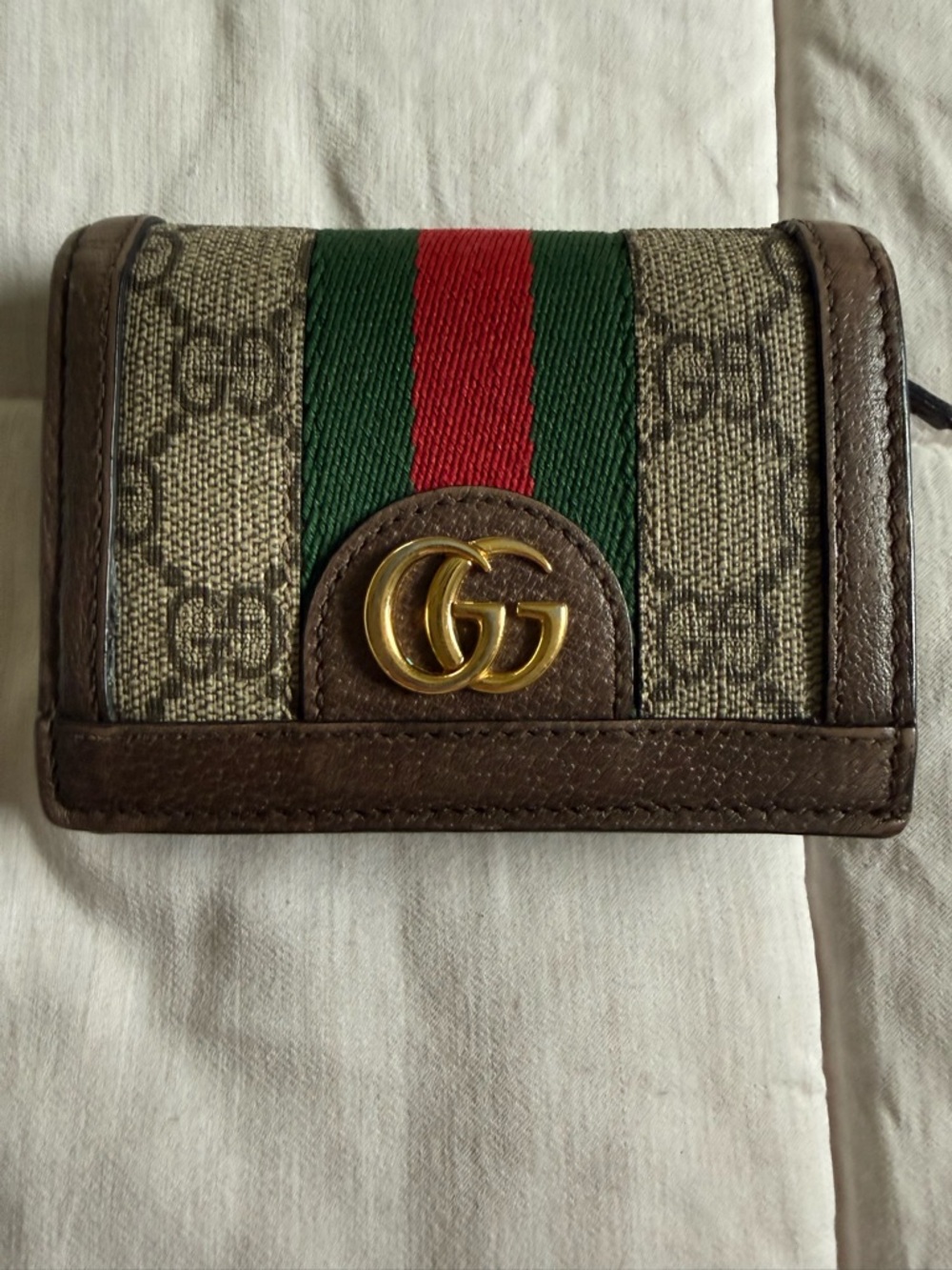 Gucci Brown GG Canvas Wallet with Green and Red Web Stripe and Gold Hardware